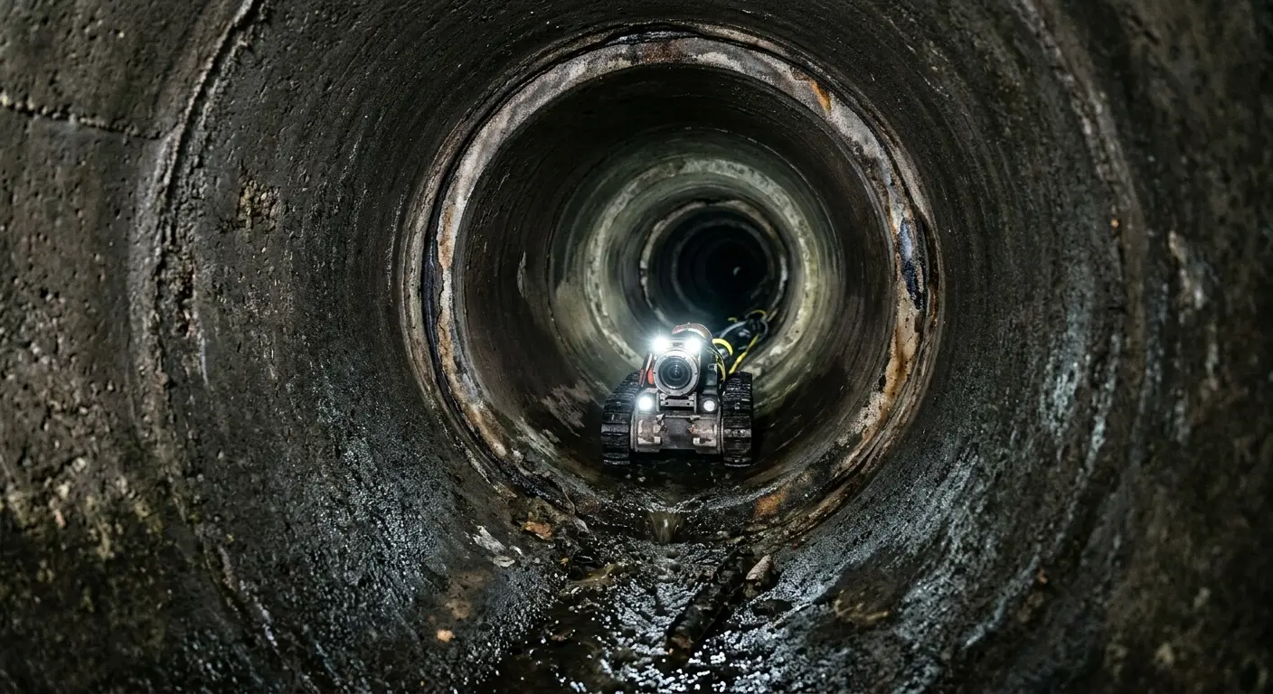 Robotic sewer camera inspecting pipe interior for Sewer Line Cleaning in Merrydale