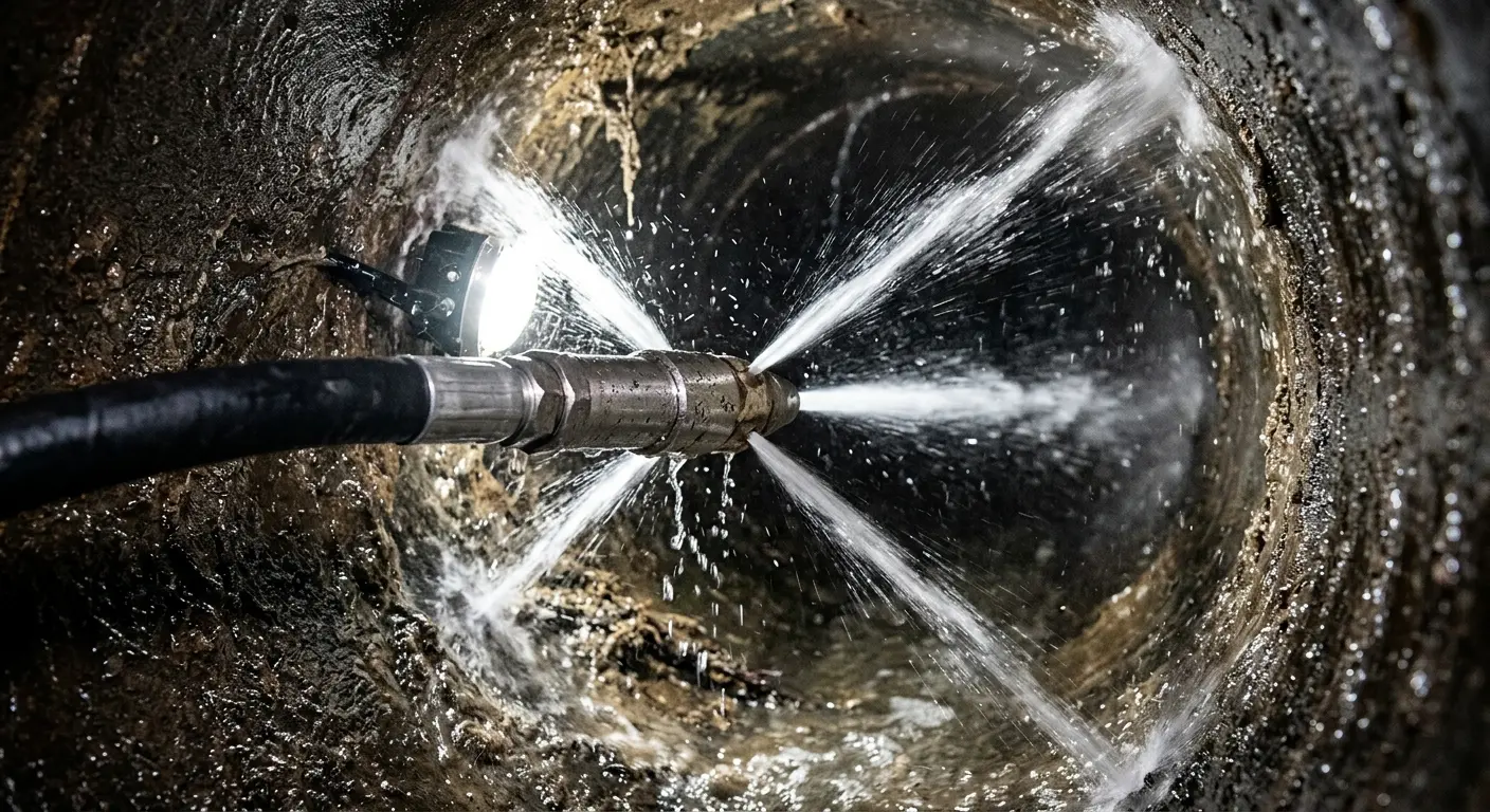 High-pressure hydro jetting nozzle cleaning sewer pipe for Storm Drain Cleaning in Merrydale